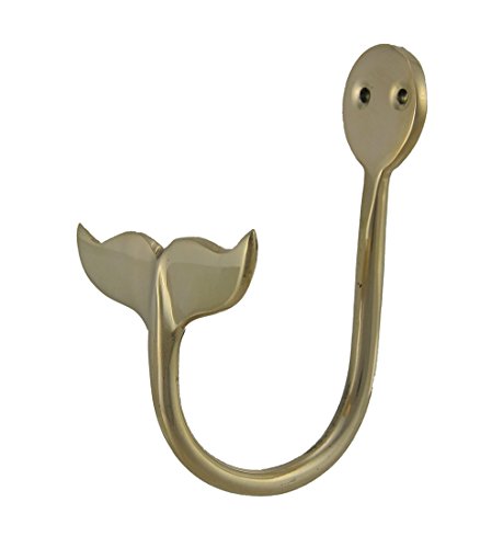 Zeckos Set of 4 Solid Brass Whale Tail Wall Hooks