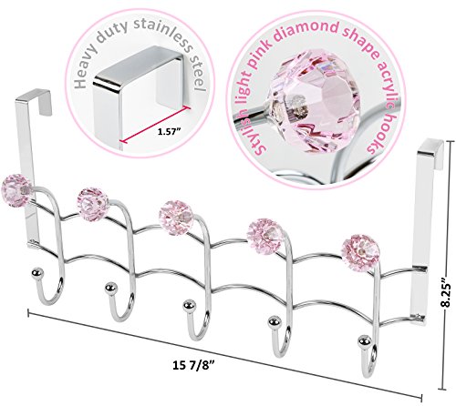 Galashield Over The Door Hook Pink Acrylic Hooks and Stainless Steel Organizer Door Hanger Towel Rack (10 Hooks)