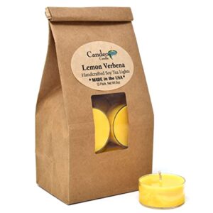candeo candle lemon verbena scented - soy tealight candles, 12 pack - highly scented - handmade in the usa summer scents