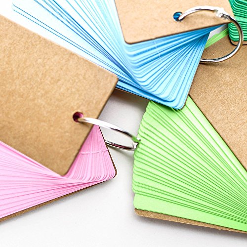 Blank Flash Cards Index Cards Note Cards with Binder Ring, Assorted Colors, 3.5 x 2.2 Inches,10 Packs, 50 Sheets/Pack