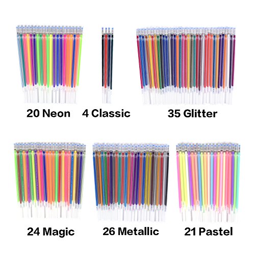 130 Colors Gel Pen Refills - Glitter Metallic Pastel Fluorescence Neon, Pen Ink Refills for Adult Coloring Books, Scrapbooking, Drawing