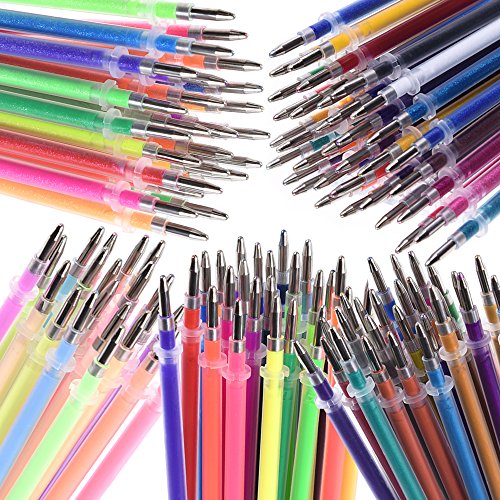 130 Colors Gel Pen Refills - Glitter Metallic Pastel Fluorescence Neon, Pen Ink Refills for Adult Coloring Books, Scrapbooking, Drawing