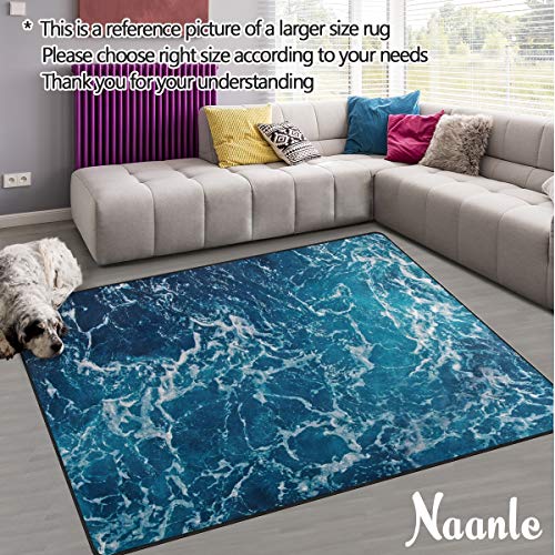 Naanle Ocean Beach Theme Area Rug 3'x5', Sea Waves Polyester Area Rug Mat for Living Dining Dorm Room Bedroom Home Decorative