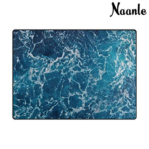 Naanle Ocean Beach Theme Area Rug 3'x5', Sea Waves Polyester Area Rug Mat for Living Dining Dorm Room Bedroom Home Decorative