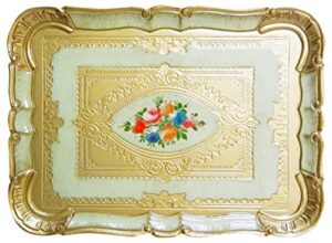 ima trading 90-1pf3gg antique style tray, green & gold, 14.2 x 10.2 x 0.8 inches (36 x 26 x 2 cm)