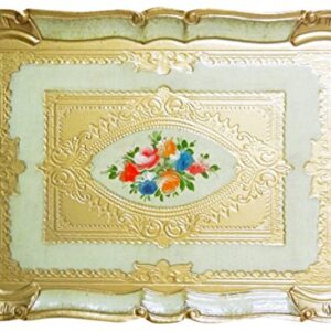 IMA TRADING 90-1PF3GG Antique Style Tray, Green & Gold, 14.2 x 10.2 x 0.8 inches (36 x 26 x 2 cm)