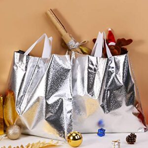 Gesodant Merchandise Bags,Retail Clothing Grocery Boutique Shopping Bags with Handles,Gift Bag, Size 15.7" x 14.2", Set Of 50 - Silver