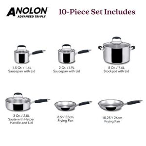 Anolon Advanced Triply Stainless Steel Cookware Pots and Pans Set, 10 Piece, Onyx