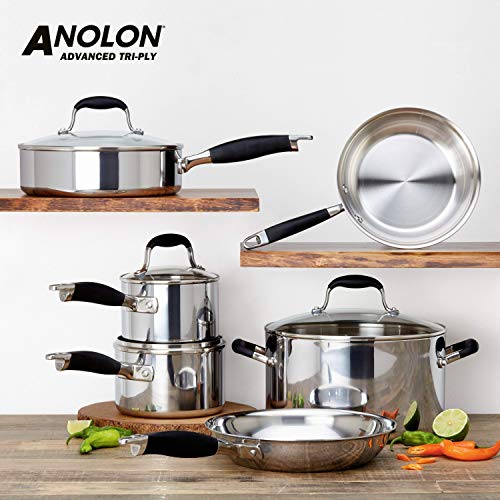 Anolon Advanced Triply Stainless Steel Cookware Pots and Pans Set, 10 Piece, Onyx