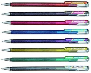 pentel hybrid dual metallic liquid gel roller pen yk110/8-m - pack of 8 pens in 16 shimmering metallic colours