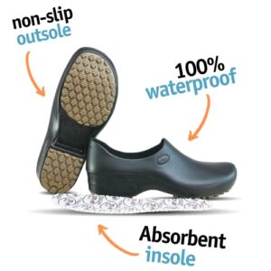 Sticky Nursing Shoes Women - Chefs - Kitchen - Nurses - Clogs for Work - Waterproof Non Slip (Black, 8)