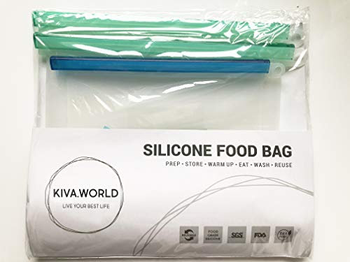 Reusable Silicone Food Storage Bags 3 Pack - 2 Large Food Bags 50OZ & 1 Quart Silicone Bag - Reusable Freezer Bags Leakproof - Reusable Sandwich Bags Dishwasher Safe - Silicone Sous Vide Bags Airtight