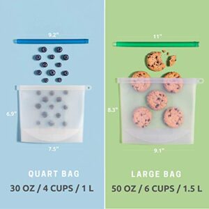 Reusable Silicone Food Storage Bags 3 Pack - 2 Large Food Bags 50OZ & 1 Quart Silicone Bag - Reusable Freezer Bags Leakproof - Reusable Sandwich Bags Dishwasher Safe - Silicone Sous Vide Bags Airtight