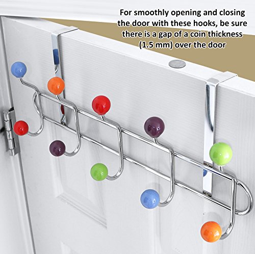 Galashield Over The Door Hook Multi Color Ceramic Knobbed Hooks and Stainless Steel Organizer Door Hanger Towel Rack