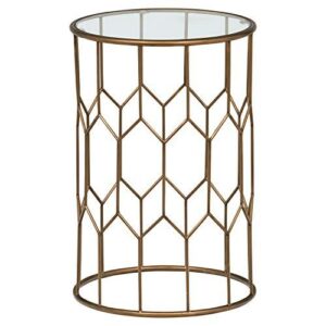 amazon brand – rivet geometric modern glass and metal side end table stand, 15.6" w, gold finish