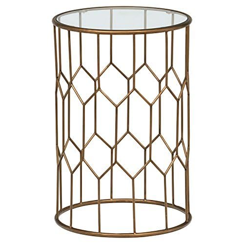 Amazon Brand – Rivet Geometric Modern Glass and Metal Side End Table Stand, 15.6" W, Gold Finish