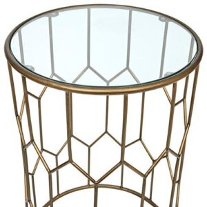 Amazon Brand – Rivet Geometric Modern Glass and Metal Side End Table Stand, 15.6" W, Gold Finish