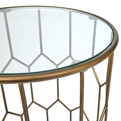 Amazon Brand – Rivet Geometric Modern Glass and Metal Side End Table Stand, 15.6" W, Gold Finish