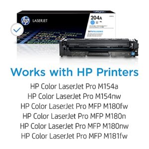 HP 204A Cyan Toner Cartridge | Works with HP Color LaserJet Pro M154 Series, HP Color LaserJet Pro MFP M180, M181 Series | CF511A