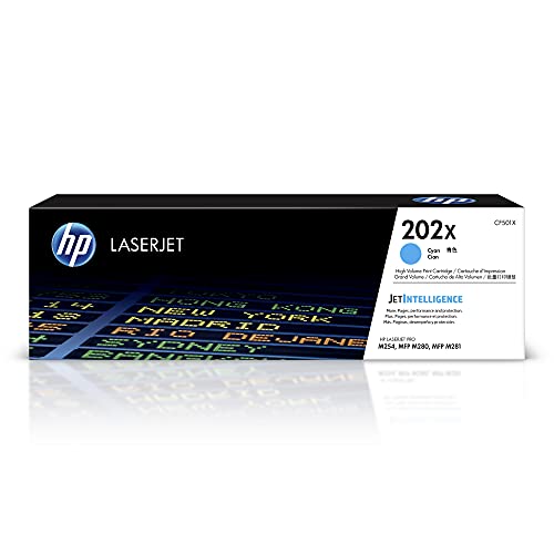 HP 202X Cyan High-yield Toner Cartridge | Works with HP Color LaserJet Pro M254, HP Color LaserJet Pro MFP M281 Series | CF501X