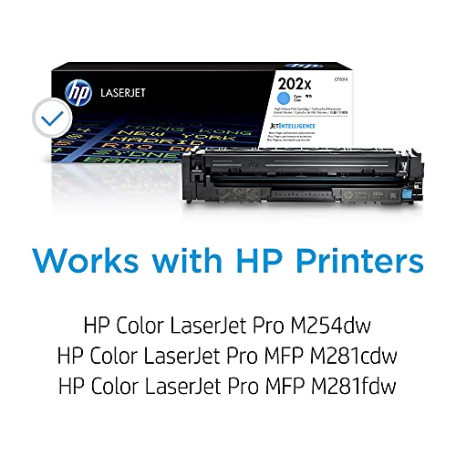 HP 202X Cyan High-yield Toner Cartridge | Works with HP Color LaserJet Pro M254, HP Color LaserJet Pro MFP M281 Series | CF501X