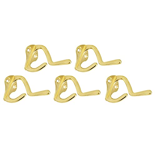 Design House 181941 Double Hat and Coat Hook 3", 5-Pack, Polished Brass