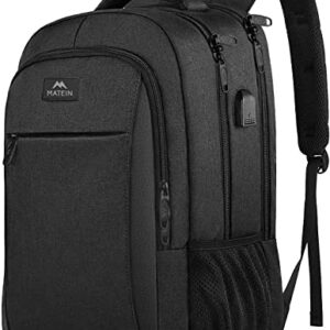 MATEIN Business Laptop Backpack, 15.6 Inch Travel Laptop Bag Rucksack with USB Charging Port, Water-Resistant Bag Daypack for Work Anti-Theft College Computer Men Women Backpack, Black