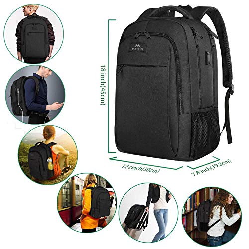 MATEIN Business Laptop Backpack, 15.6 Inch Travel Laptop Bag Rucksack with USB Charging Port, Water-Resistant Bag Daypack for Work Anti-Theft College Computer Men Women Backpack, Black