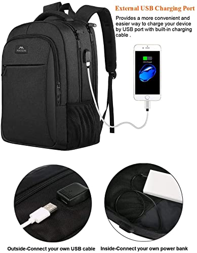 MATEIN Business Laptop Backpack, 15.6 Inch Travel Laptop Bag Rucksack with USB Charging Port, Water-Resistant Bag Daypack for Work Anti-Theft College Computer Men Women Backpack, Black