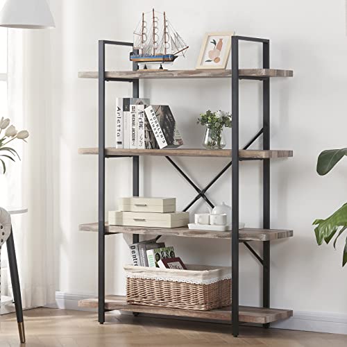 HOMISSUE 4-Tier Bookshelf，Vintage Industrial Book Shelf, Rustic Wood and Metal Bookcase and Bookshelves, Display Rack and Storage Shelf for Living Room Bedroom and Kitchen, Retro Brown