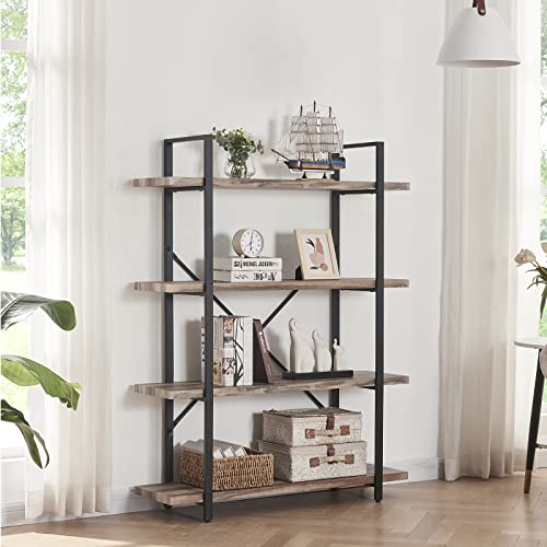 HOMISSUE 4-Tier Bookshelf，Vintage Industrial Book Shelf, Rustic Wood and Metal Bookcase and Bookshelves, Display Rack and Storage Shelf for Living Room Bedroom and Kitchen, Retro Brown