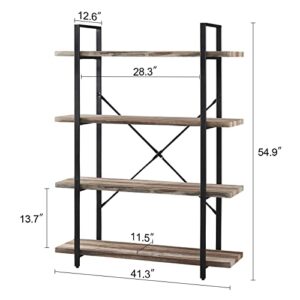 HOMISSUE 4-Tier Bookshelf，Vintage Industrial Book Shelf, Rustic Wood and Metal Bookcase and Bookshelves, Display Rack and Storage Shelf for Living Room Bedroom and Kitchen, Retro Brown