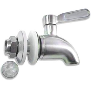 stainless steel replacement spigot for beverage dispenser with screen filter - ice tea, kombucha, lemonade - also works with ceramic porcelain crock and -type water filtration systems