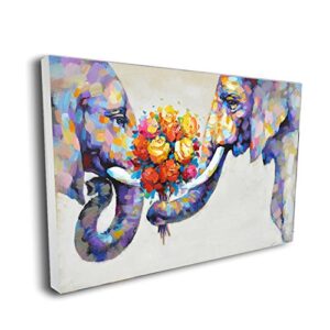 pinetree art elephant artwork canvas wall art painting elephant wall decor for home decoration (36 x 24 inch, framed)