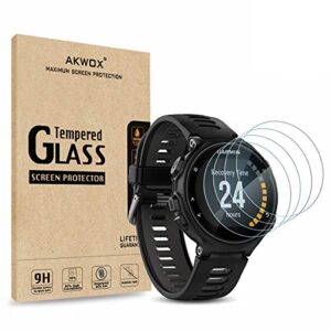 akwox (pack of 4) tempered glass screen protector for garmin forerunner 735xt, [0.3mm 2.5d high definition 9h] premium clear screen protective film for garmin forerunner 735xt