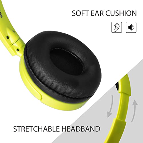 Avantree Superb Sound Wired On Ear Headphones with Microphone, 1.5M / 4.9FT Long Cord with Mic for Adults, Students, Kids, Comfortable Headset for PC Computer, Laptop, Tablet, Phone - 026 Yellow Green