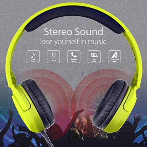 Avantree Superb Sound Wired On Ear Headphones with Microphone, 1.5M / 4.9FT Long Cord with Mic for Adults, Students, Kids, Comfortable Headset for PC Computer, Laptop, Tablet, Phone - 026 Yellow Green