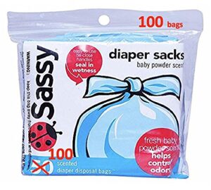sassy disposable scented diaper sacks - 100 count - 25 sacks per roll, blue (40012)