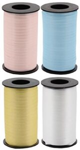 baby shower 4-pack bundle of berwick splendorette crimped curling ribbon - baby blue, baby pink, pastel yellow, white - 500 yards each
