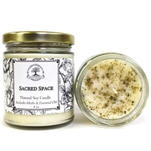 sacred space soy herbal smudge candle 9 oz | handmade with lavender, sage & cedar | purification, negative energy & serenity rituals | wiccan pagan spiritual