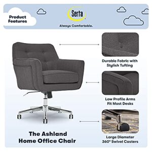 Serta Ashland Ergonomic Home Office Chair with Memory Foam Cushioning Chrome-Finished Stainless Steel Base, 360-Degree Mobility, Dark Grey