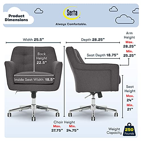 Serta Ashland Ergonomic Home Office Chair with Memory Foam Cushioning Chrome-Finished Stainless Steel Base, 360-Degree Mobility, Dark Grey