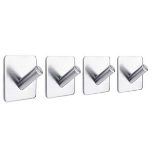 Bathroom Hook Key Rack Stainless Steel Towel Hook 3M Self Adhesive Wall Hook for Kitchen, Bathroom, Bedroom, 4 Packs (Slanted)