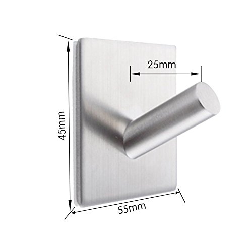 Bathroom Hook Key Rack Stainless Steel Towel Hook 3M Self Adhesive Wall Hook for Kitchen, Bathroom, Bedroom, 4 Packs (Slanted)