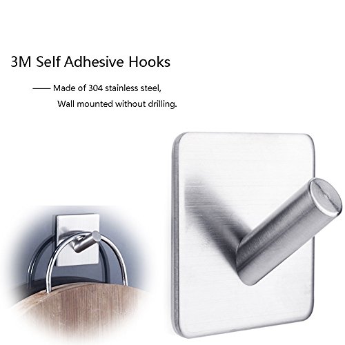 Bathroom Hook Key Rack Stainless Steel Towel Hook 3M Self Adhesive Wall Hook for Kitchen, Bathroom, Bedroom, 4 Packs (Slanted)