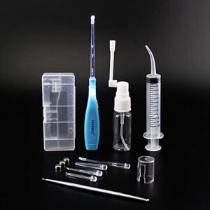 melleco upgraded 6.75" tonsillith pick tonsil stone remover tool care, blue + cleaning irrigator syringe + stainless steel pick + throat nose nasal mist pump bottle