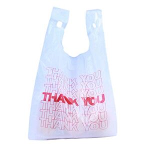 r noble thank you reusable disposable grocery plastic t-shirt bags, 600 count, 1/6, 12" x 6.5" x 21", 15mic (600)