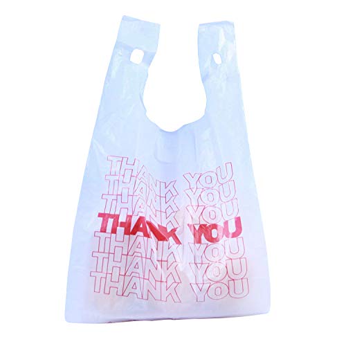 R Noble Thank You Reusable Disposable Grocery Plastic T-Shirt Bags, 600 Count, 1/6, 12" X 6.5" X 21", 15mic (600)