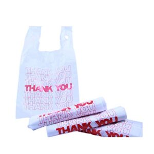 R Noble Thank You Reusable Disposable Grocery Plastic T-Shirt Bags, 600 Count, 1/6, 12" X 6.5" X 21", 15mic (600)