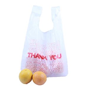 R Noble Thank You Reusable Disposable Grocery Plastic T-Shirt Bags, 600 Count, 1/6, 12" X 6.5" X 21", 15mic (600)